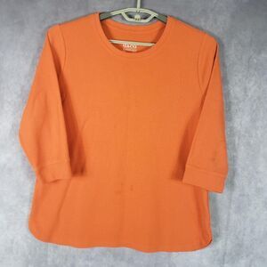 D&Co Essentials Shirt Womens Large Orange Waffle Knit 3/4 Sleeve Top Casual